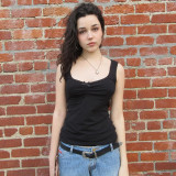 Lace Edge Bow Fold Mesh Perspective Tank Top T-shirt