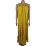 Sexy Strap Sleeveless Solid Color Long Swing Dress