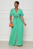 Women's Solid Color Sexy V-Neck Bat Sleeve Strap Jumpsuit