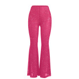 Women's sexy mesh perspective drip shaped pants with flared pants