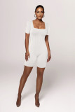 Women's solid color short sleeved large neckline fashionable and comfortable pit stripe sports jumpsuit