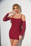 Mesh fishbone nightclub solid color long sleeved suspender dress