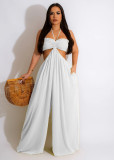 Solid sexy wide truffle back jumpsuit