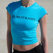 Letter printed round neck short sleeved navel exposed casual top T-shirt