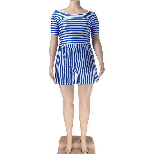 Fashion women's colorful casual stripe two-piece set