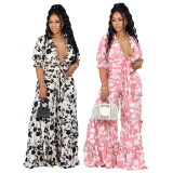 Sexy strap printed two-piece wide leg pants