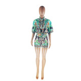 Shirt lace up positioning printing fashion two-piece set