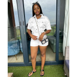 Work style shaking head buckle pocket short jumpsuit