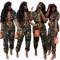 Fashionable cardigan waistband woven jumpsuit