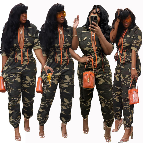 Fashionable cardigan waistband woven jumpsuit
