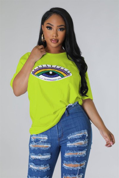 Fashion Casual Big Eyes Solid Top Women's T-shirt