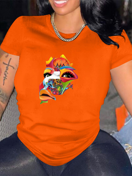 Casual style short sleeved top cartoon printed T-shirt
