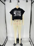 Letter Offset Pullover Hooded Short Sleeve T-shirt