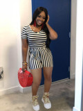 Fashion women's colorful casual stripe two-piece set