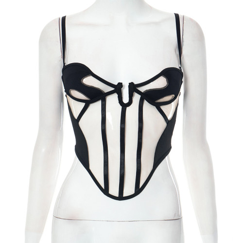 Solid Color Sexy Strap Perspective Nightclub Style Spicy Girl Tank Top