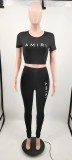 Fashion color blocking printing two-piece set
