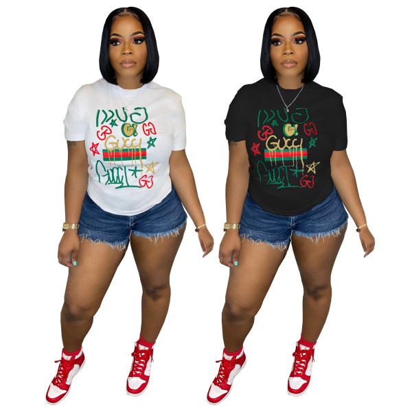 Round neck casual minimalist letter print niche design short sleeved T-shirt