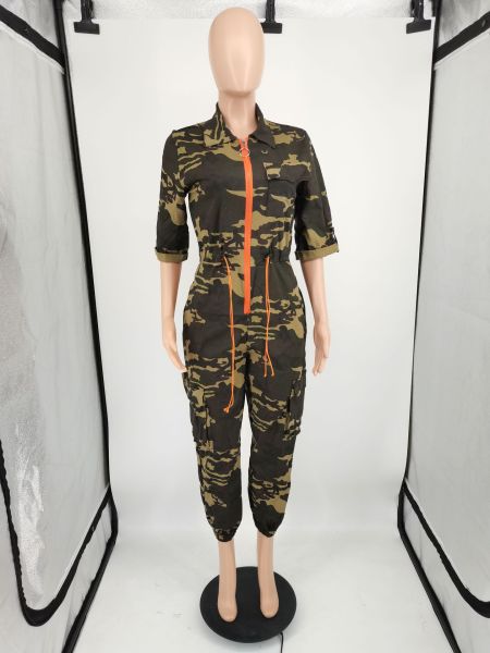 Fashionable cardigan waistband woven jumpsuit