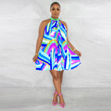 Beach Skirt Off Shoulder Sleeveless Printed Pleated Dress