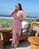Casual Sexy Split Wool Knitted Hand Hook Knitted Tassel Two Piece Set