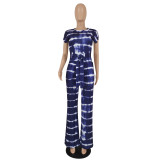 Fashion casual printed set with wide leg pants and two piece pants set