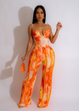 Women's suit printed tassel lace suspender jumpsuit two-piece set with micro flares