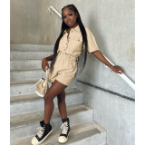 Work style shaking head buckle pocket short jumpsuit