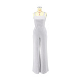 Striped Pocket Loose Long Strap Jumpsuit