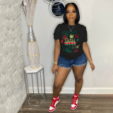 Round neck casual minimalist letter print niche design short sleeved T-shirt