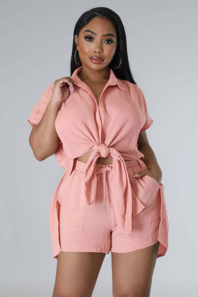 Cotton Solid Color Strap Candy Color Casual Two Piece Set