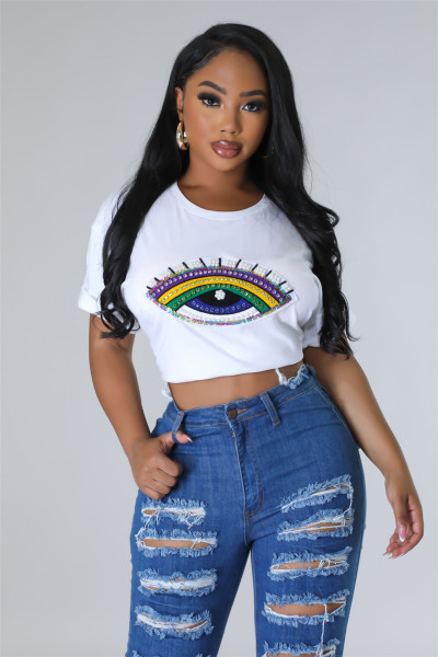 Fashion Casual Big Eyes Solid Top Women's T-shirt
