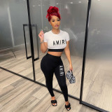 Fashion color blocking printing two-piece set