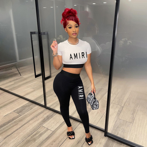 Fashion color blocking printing two-piece set