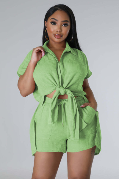 Cotton Solid Color Strap Candy Color Casual Two Piece Set
