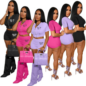 Women's Solid Color Zipper Sport Fashion Set Casual Two Piece Set