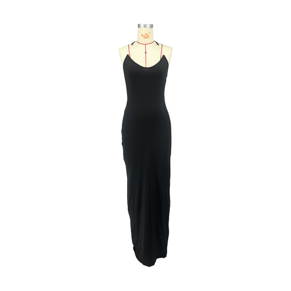 Invisible transparent strap solid color long dress