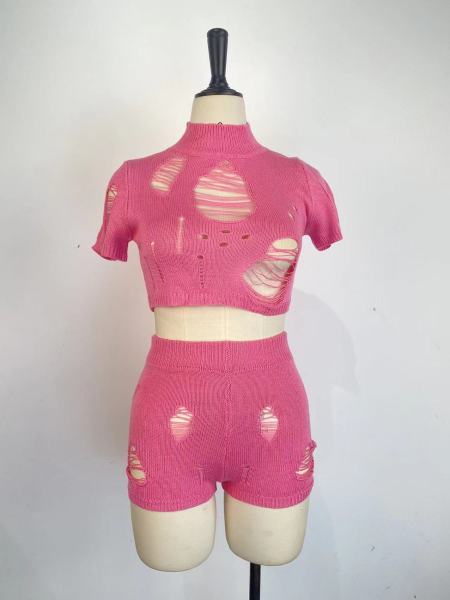 Fashionable knit tight knit wool hollow sexy set