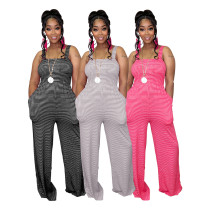 Striped Pocket Loose Long Strap Jumpsuit Striped Pocket Loose Long Strap Jumpsuit