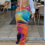 Leisure Colored Print Open Umbilical Slim Fit Wrap Hip Length Half length Skirt