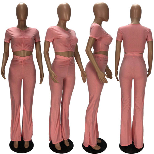 Women's Sexy Women's Set Ruffled Tight Flare Pants Two Piece Set