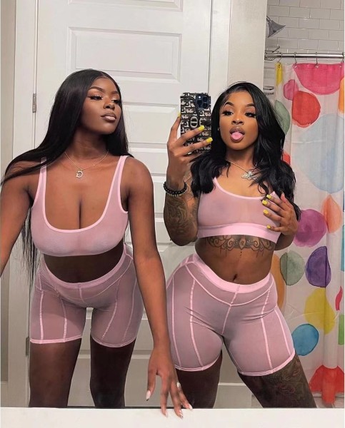 Sexy Women's Perspective Mesh Tank Top Short Two Piece Set