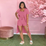 Women's casual solid color large pit stripe three piece set
