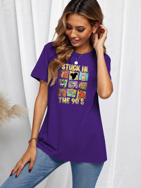Casual style short sleeved top cartoon printed T-shirt