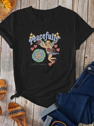 Casual style short sleeved top cartoon printed T-shirt