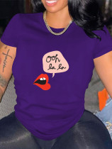 Casual style short sleeved top letter printed T-shirt Casual style short sleeved top letter printed T-shirt