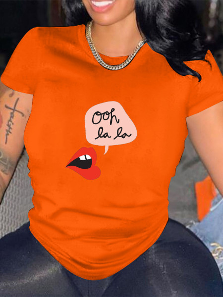 Casual style short sleeved top letter printed T-shirt