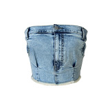 Fashion women's super elastic denim imitation pants with exposed navel hot and spicy bra top