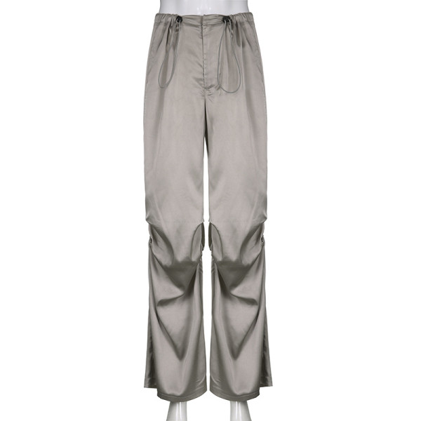 Solid color temperament draping satin low waisted loose casual woven pants