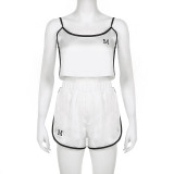 Casual home satin black edge contrast loose short suspender shorts set
