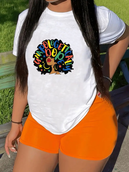 Casual style short sleeved top letter printed T-shirt